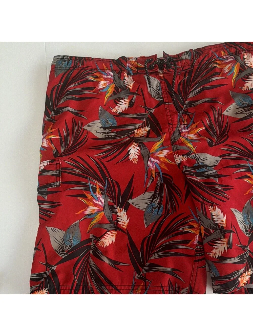 George Men's Tropical Floral Swim Shorts XL Red Drawstring Elastic Waist